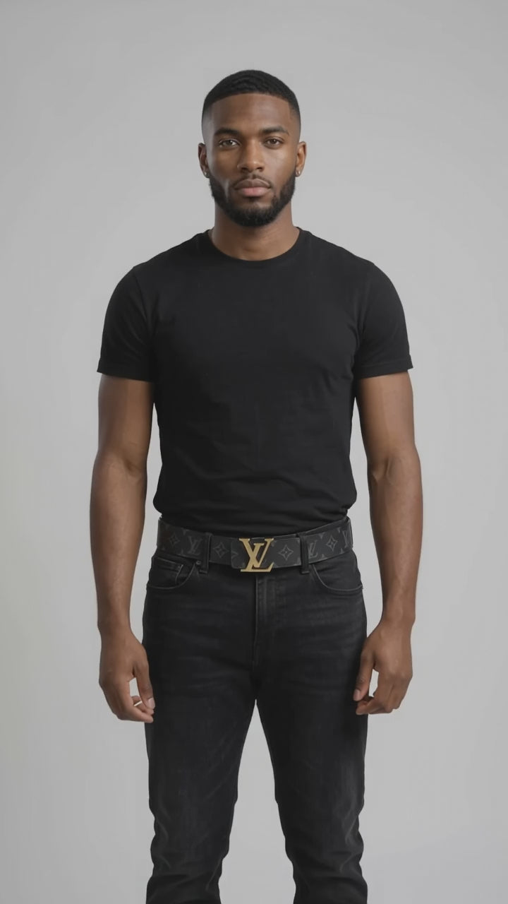Load video: Patterned Belt with Oversized Letter Buckle