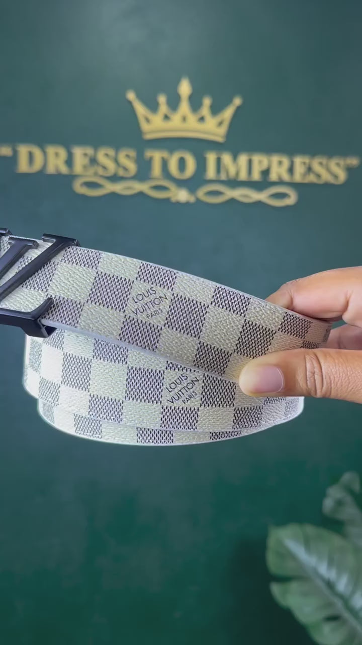 Load video: Adjustable Checkered Belt with Oversized Buckle