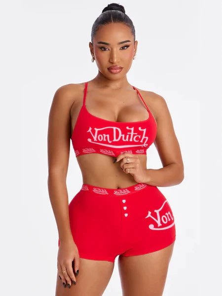 Women's Scoop Neck Crop Top and Button Front High Waist Shorts Set