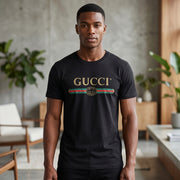 Confident young African American male model wearing Regal Horizon T-Shirt in a modern setting, highlighting the relaxed fit and fabric detail.
