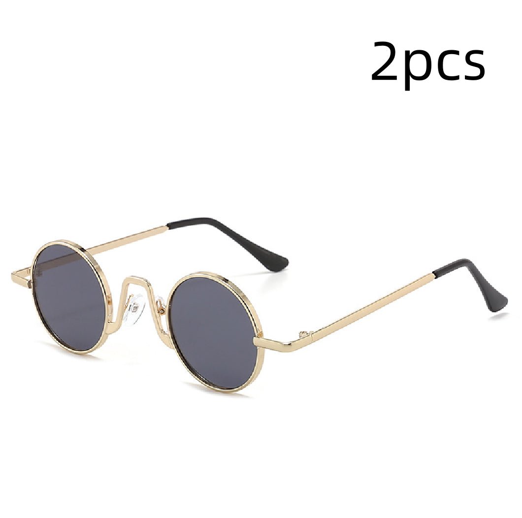 Small Round Sunglasses with Geometric Bridge and Sun Protection