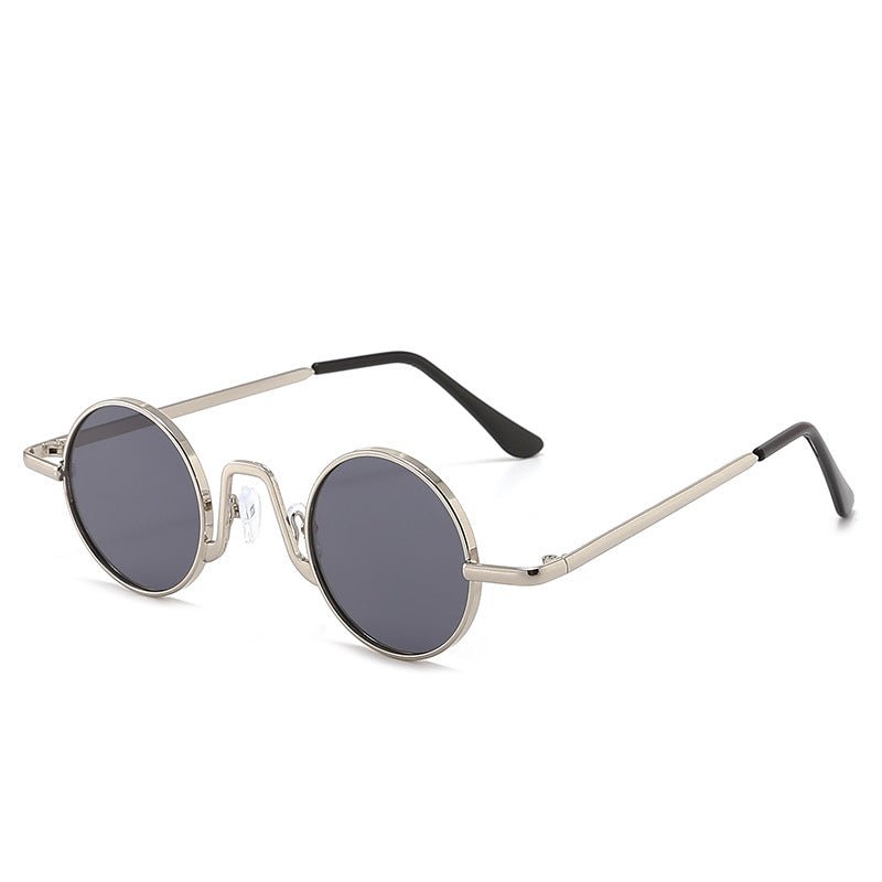 Small Round Sunglasses with Geometric Bridge and Sun Protection