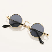 Small Round Sunglasses with Geometric Bridge and Sun Protection
