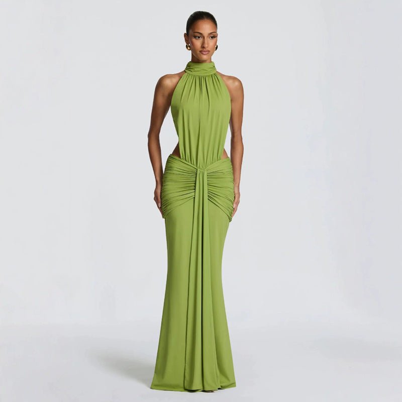 Women's Halter Neck Cutout Ruched Mermaid Gown