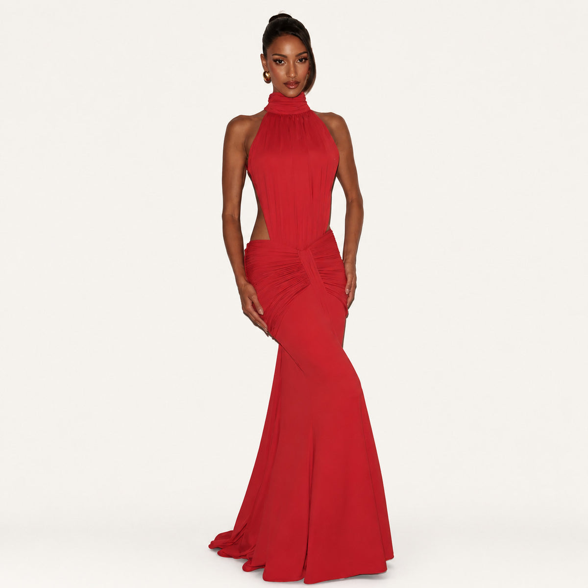 Women's Halter Neck Cutout Ruched Mermaid Gown