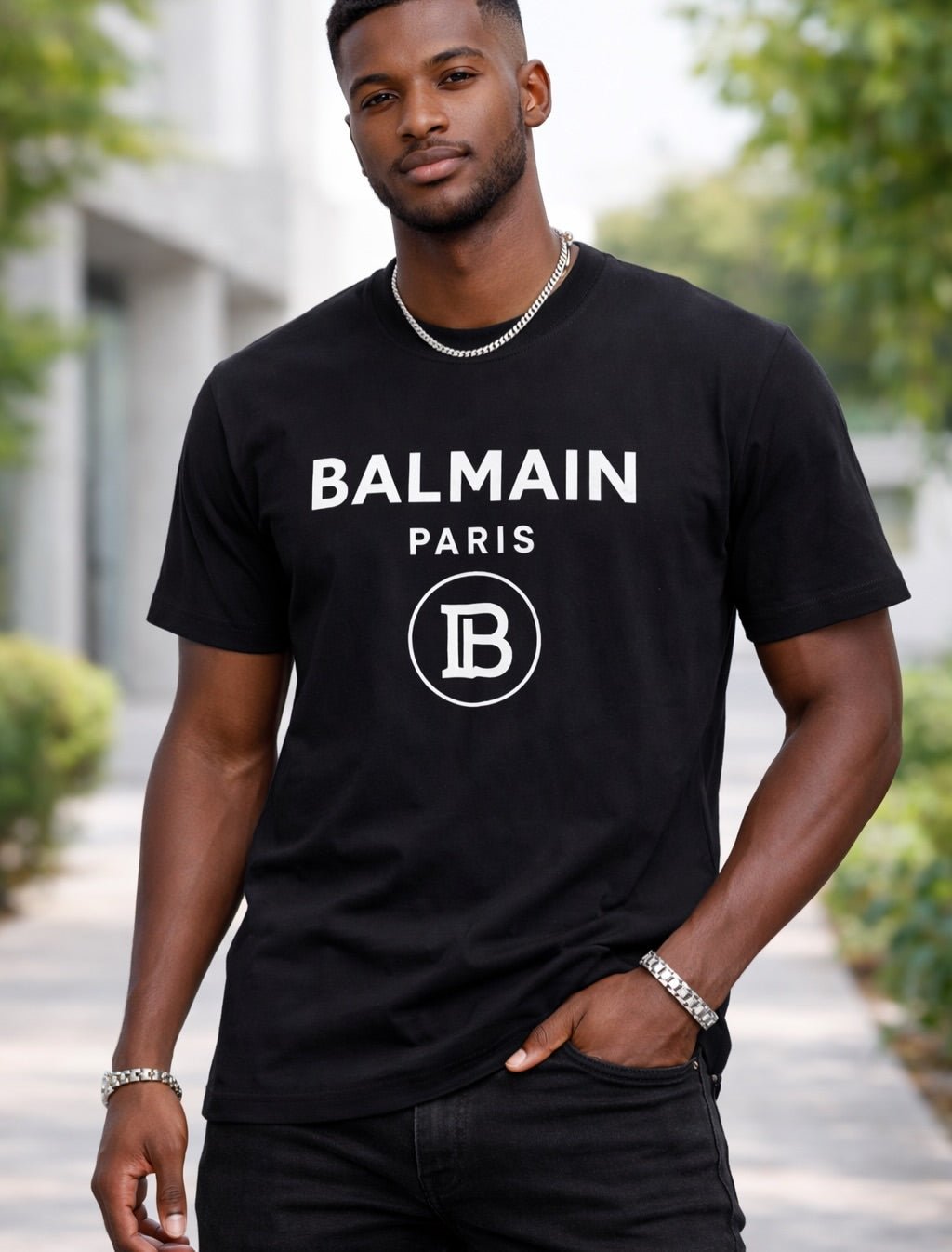 Men's Short Sleeve Crew Neck Graphic T Shirt with Shoulder Epaulets