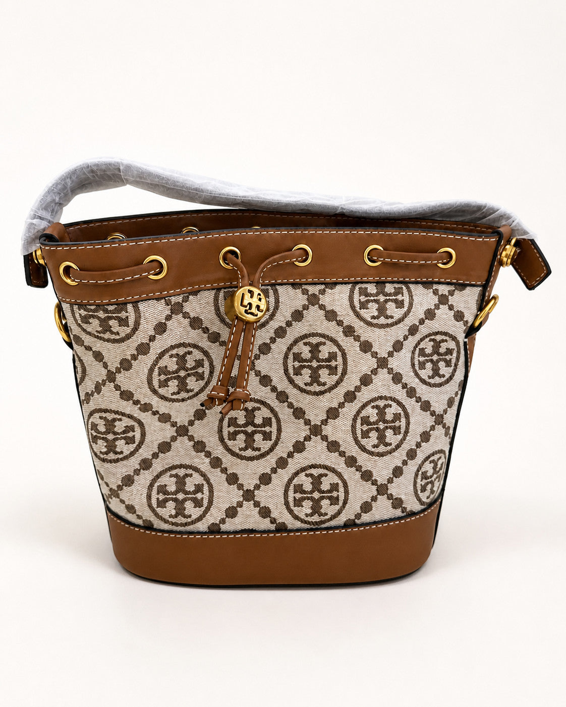 Patterned Drawstring Bucket Bag with Top Handle