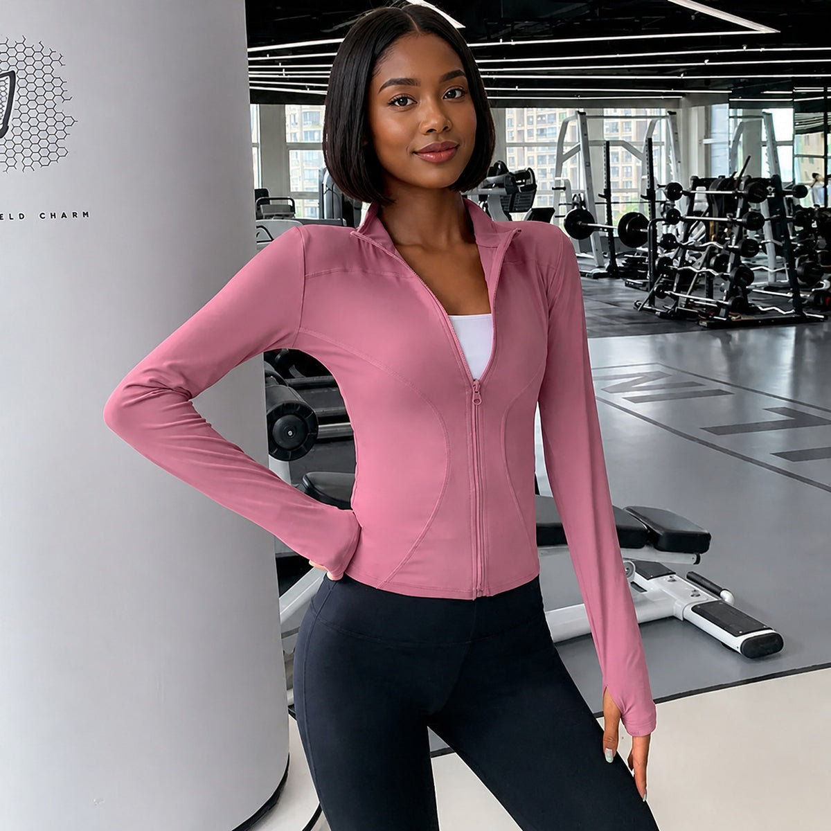 Women's Contoured Long Sleeve Zip Jacket with Stand Collar