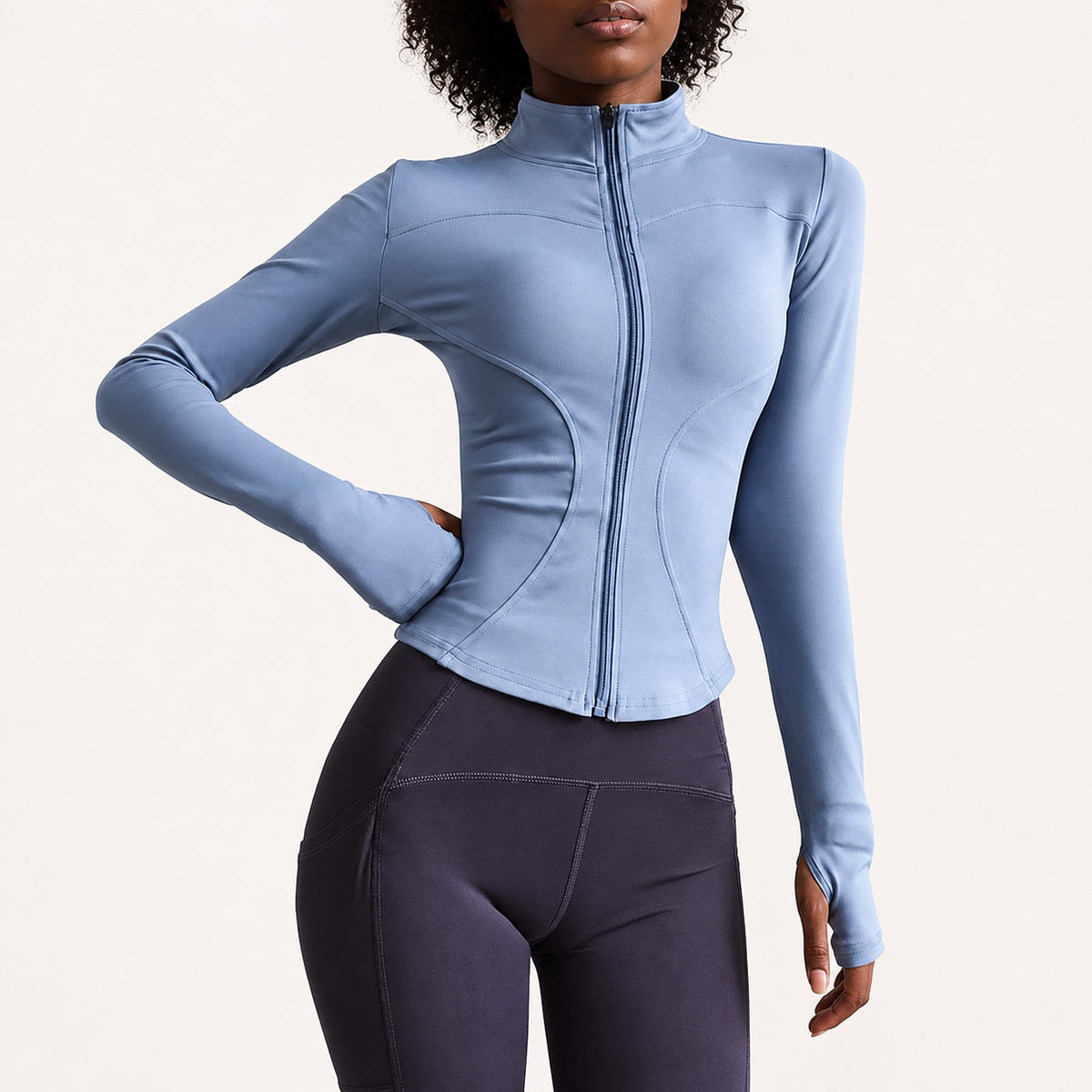 Women's Contoured Long Sleeve Zip Jacket with Stand Collar