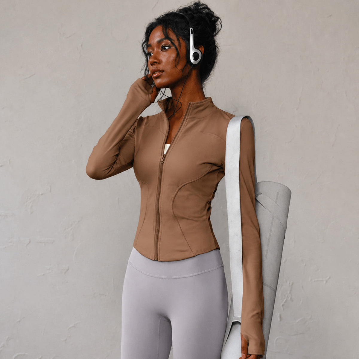Women's Contoured Long Sleeve Zip Jacket with Stand Collar