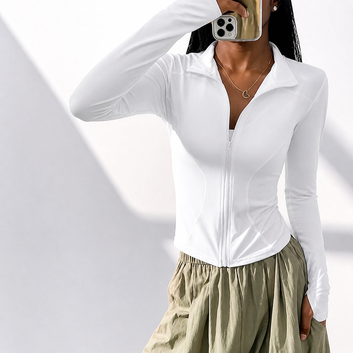 Women's Contoured Long Sleeve Zip Jacket with Stand Collar