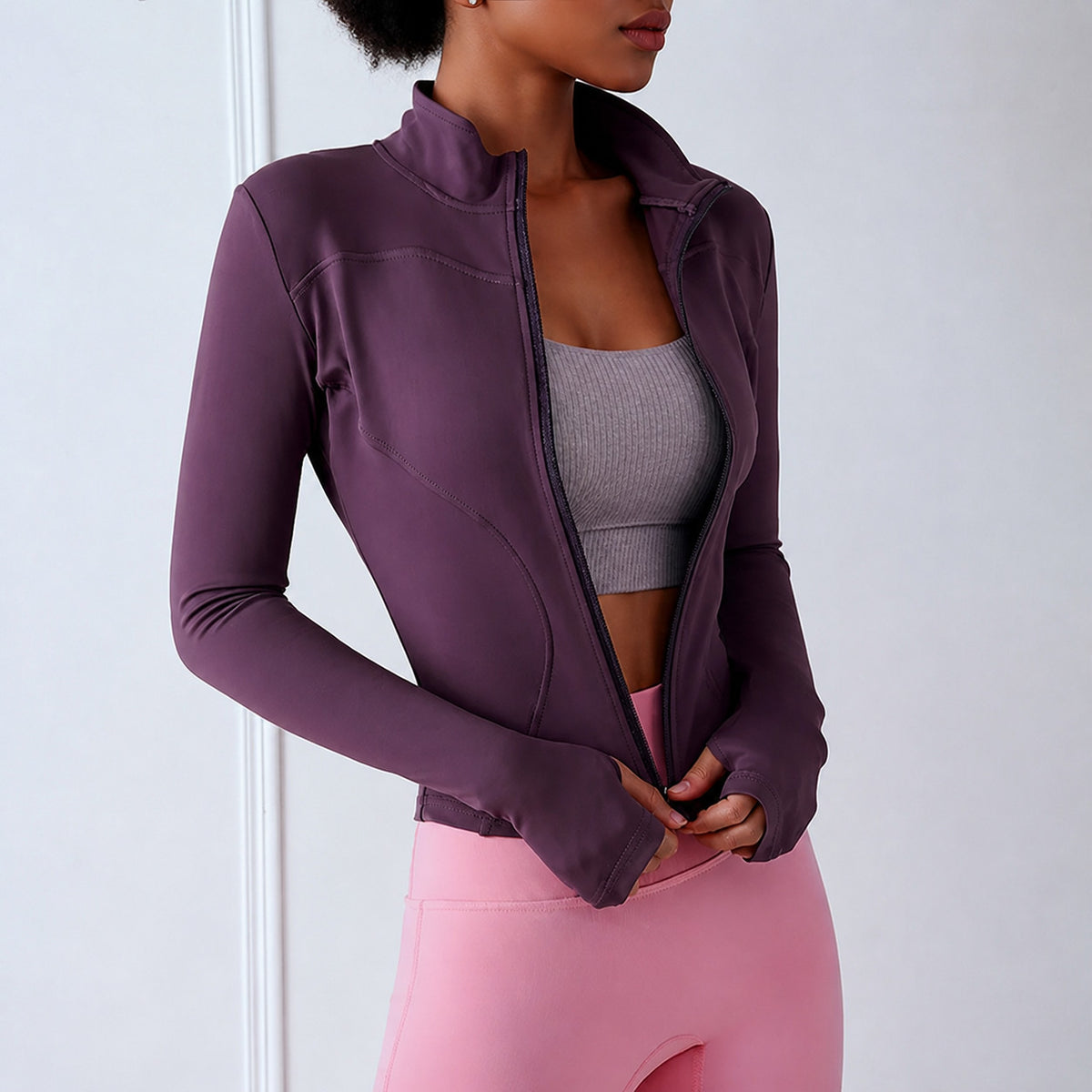 Women's Contoured Long Sleeve Zip Jacket with Stand Collar