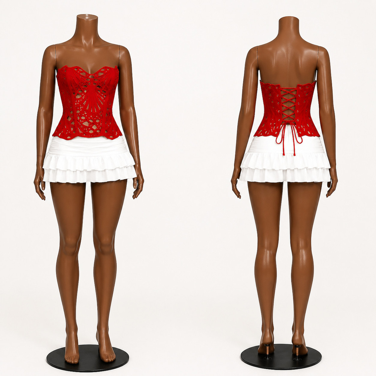 Strapless Structured Cutout Corset Top with Lace-Up Back