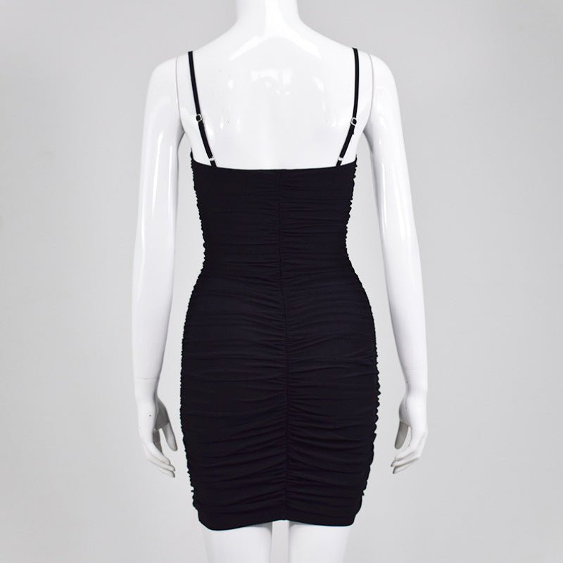 Women's Square Neck Ruched Spaghetti Strap Bodycon Mini Dress