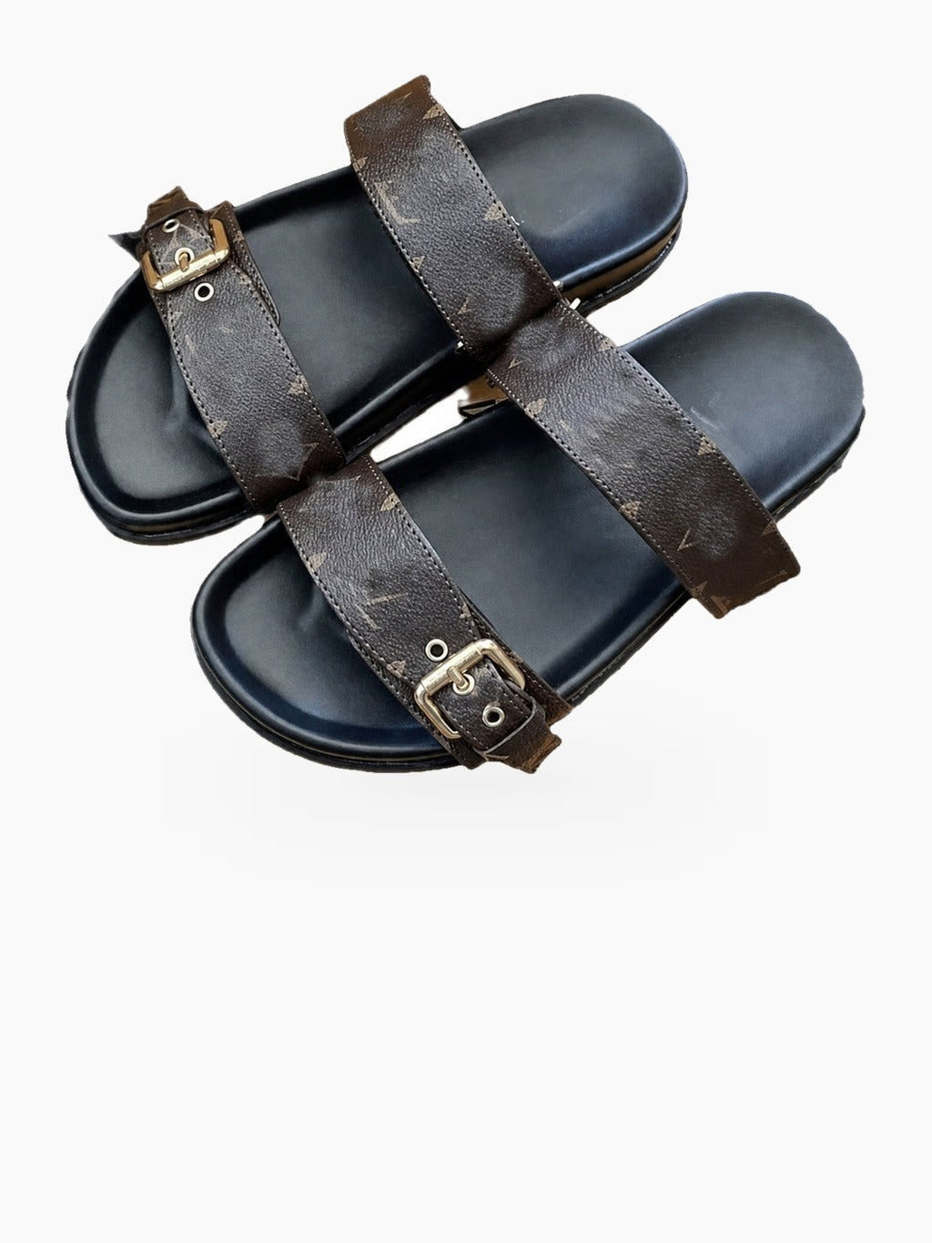 Double Buckle Two Strap Slide Sandals