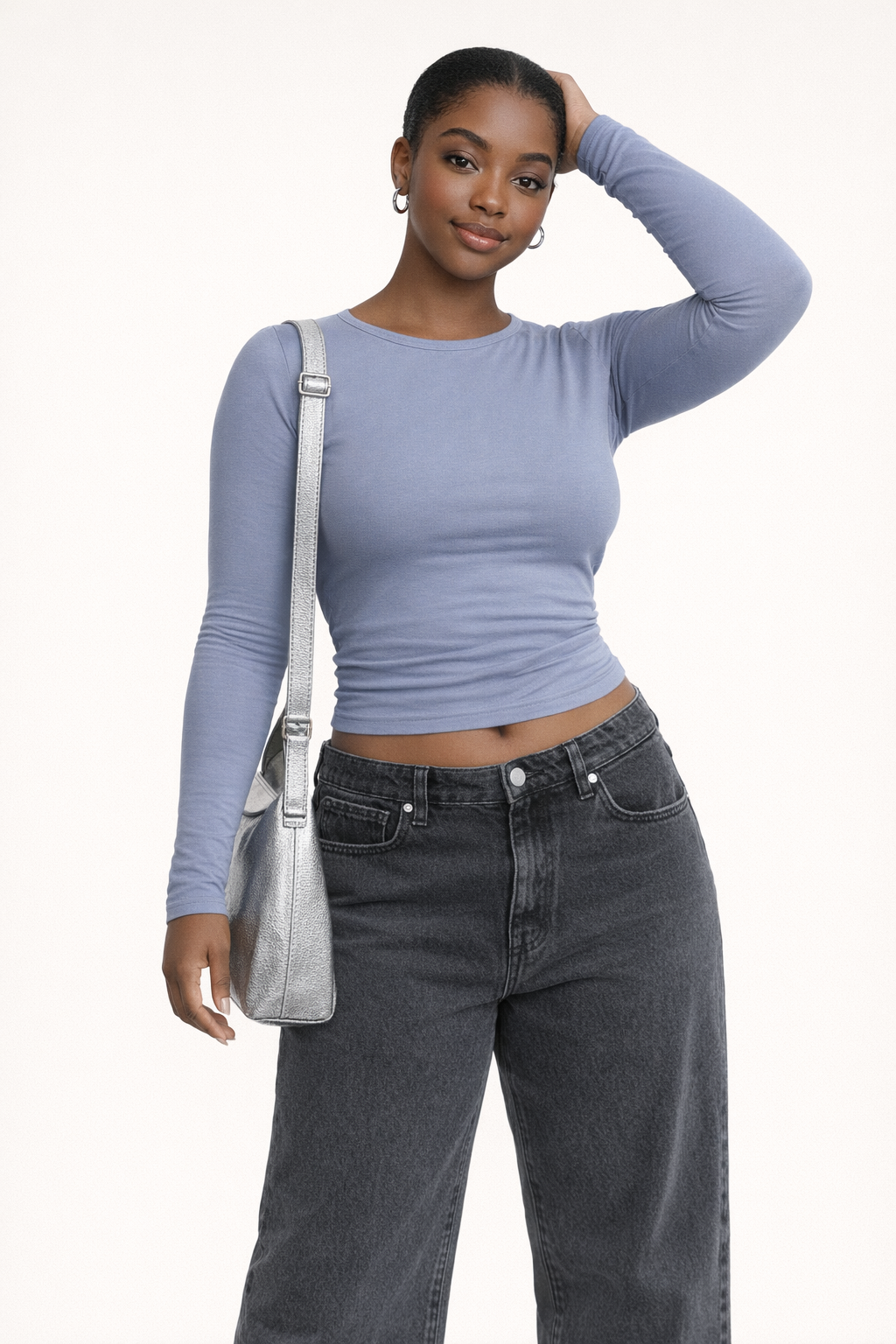 Women's Slim Fit Long Sleeve Cropped Round Neck Top