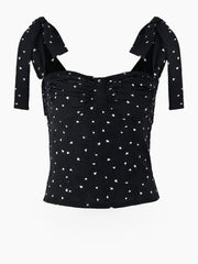 Women's Printed Square Neck Ruched Tank Top with Tie Straps