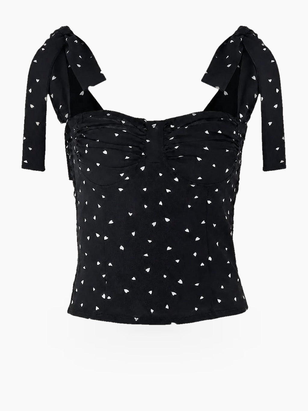 Women's Printed Square Neck Ruched Tank Top with Tie Straps