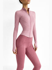 Women's Contoured Long Sleeve Zip Jacket with Stand Collar