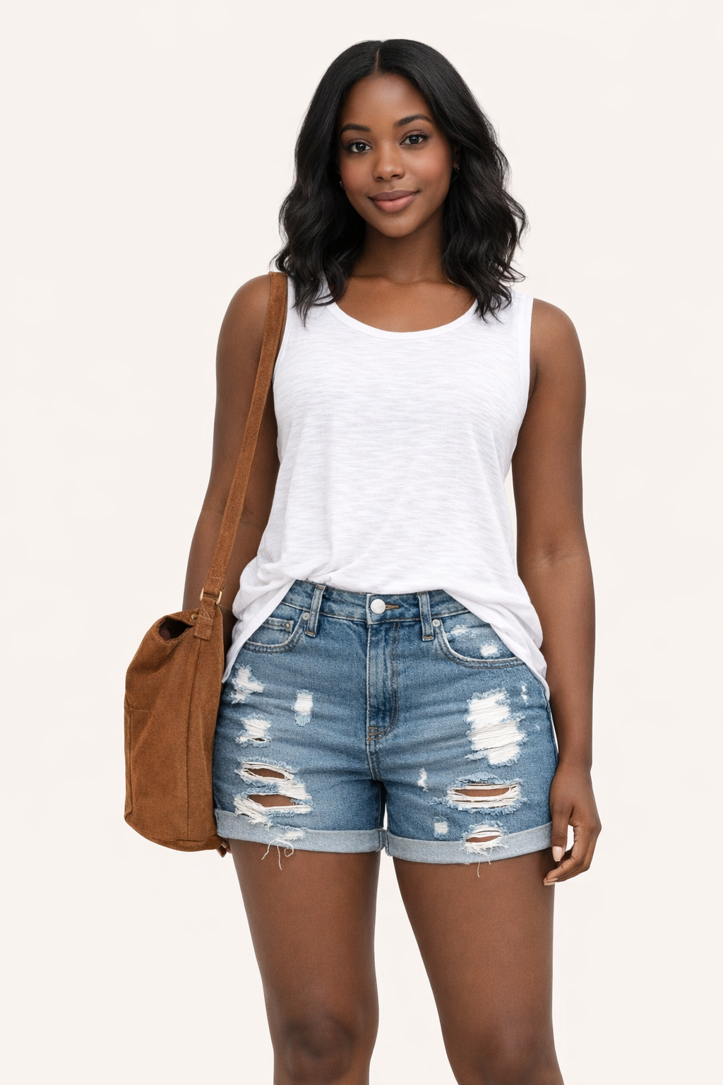 Women's Distressed Ripped Shorts with Rolled Hem