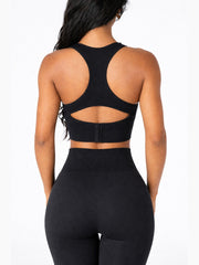 Women's Racerback Sports Bra with Back Cutout, Molded Cups, and Rear Hook Closure