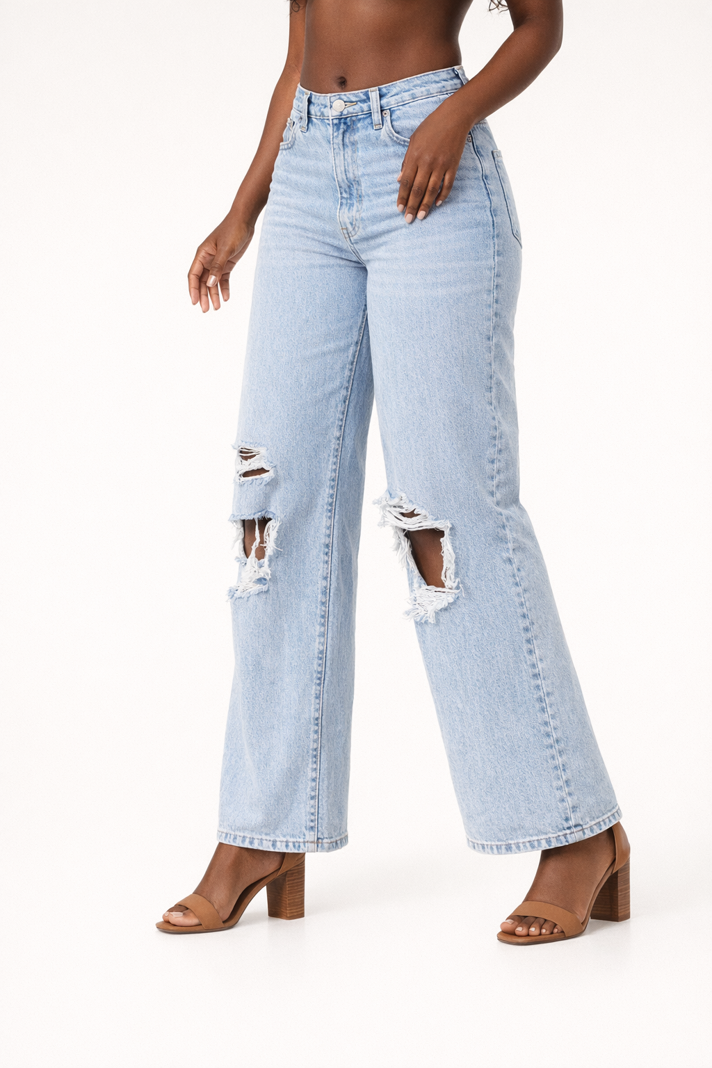 Women's High Waist Wide Leg Ripped Jeans