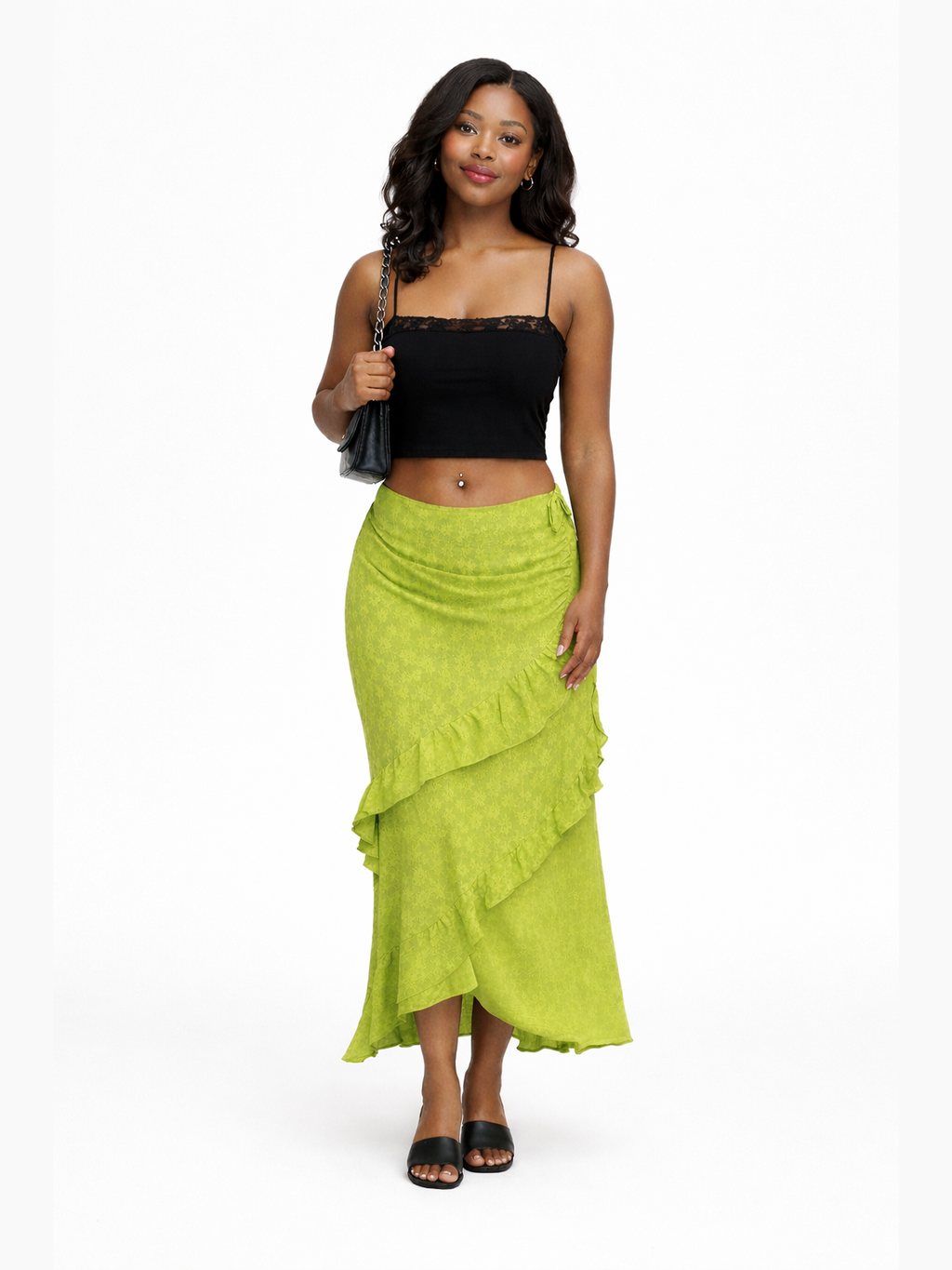 Women's Floral Pattern Draped Tiered Midi Skirt