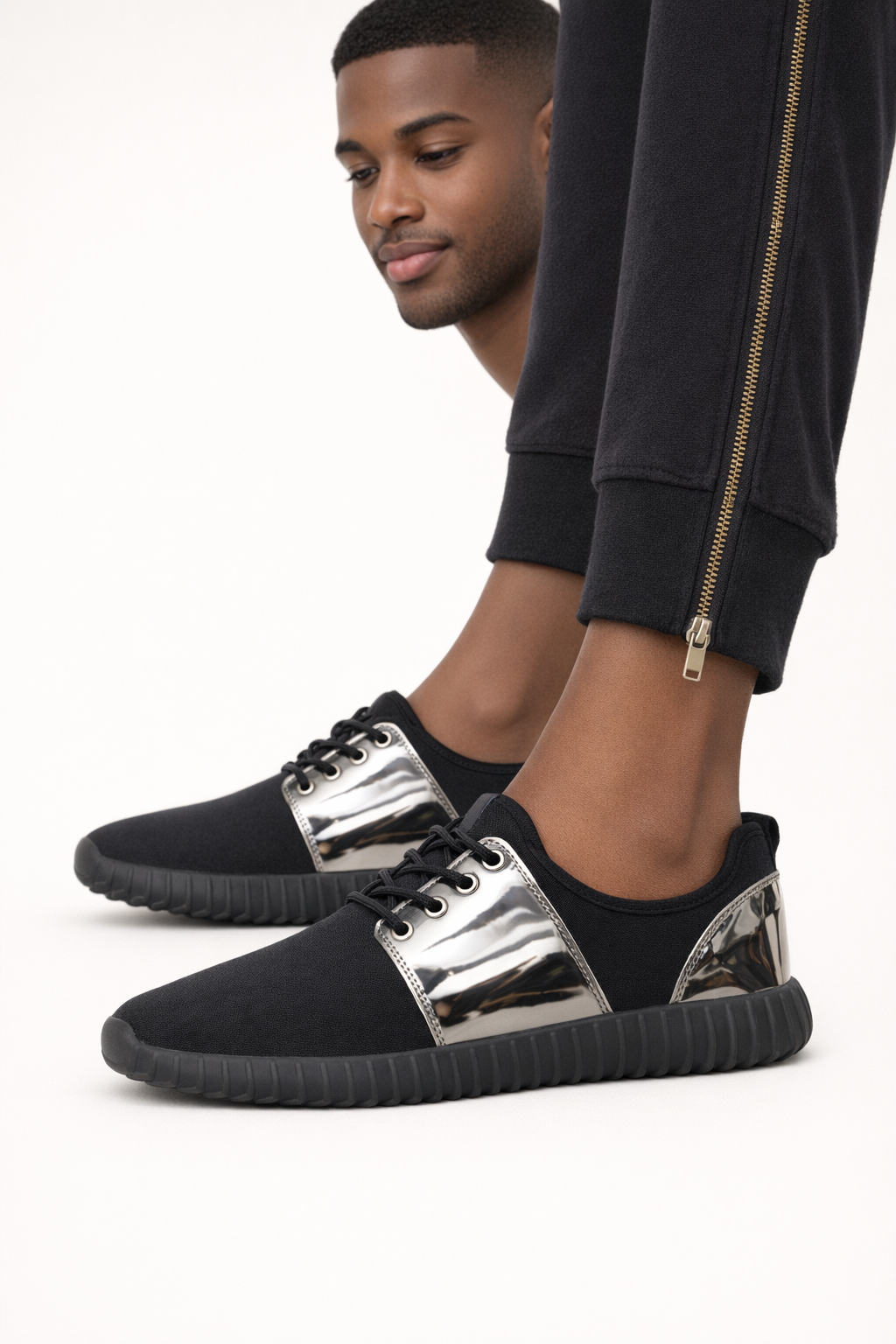 Low Profile Lace Up Sneakers with Ribbed Sole
