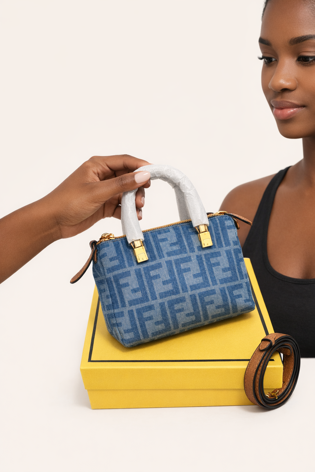 Structured Small Tote Bag with Zip Closure and Crossbody Strap