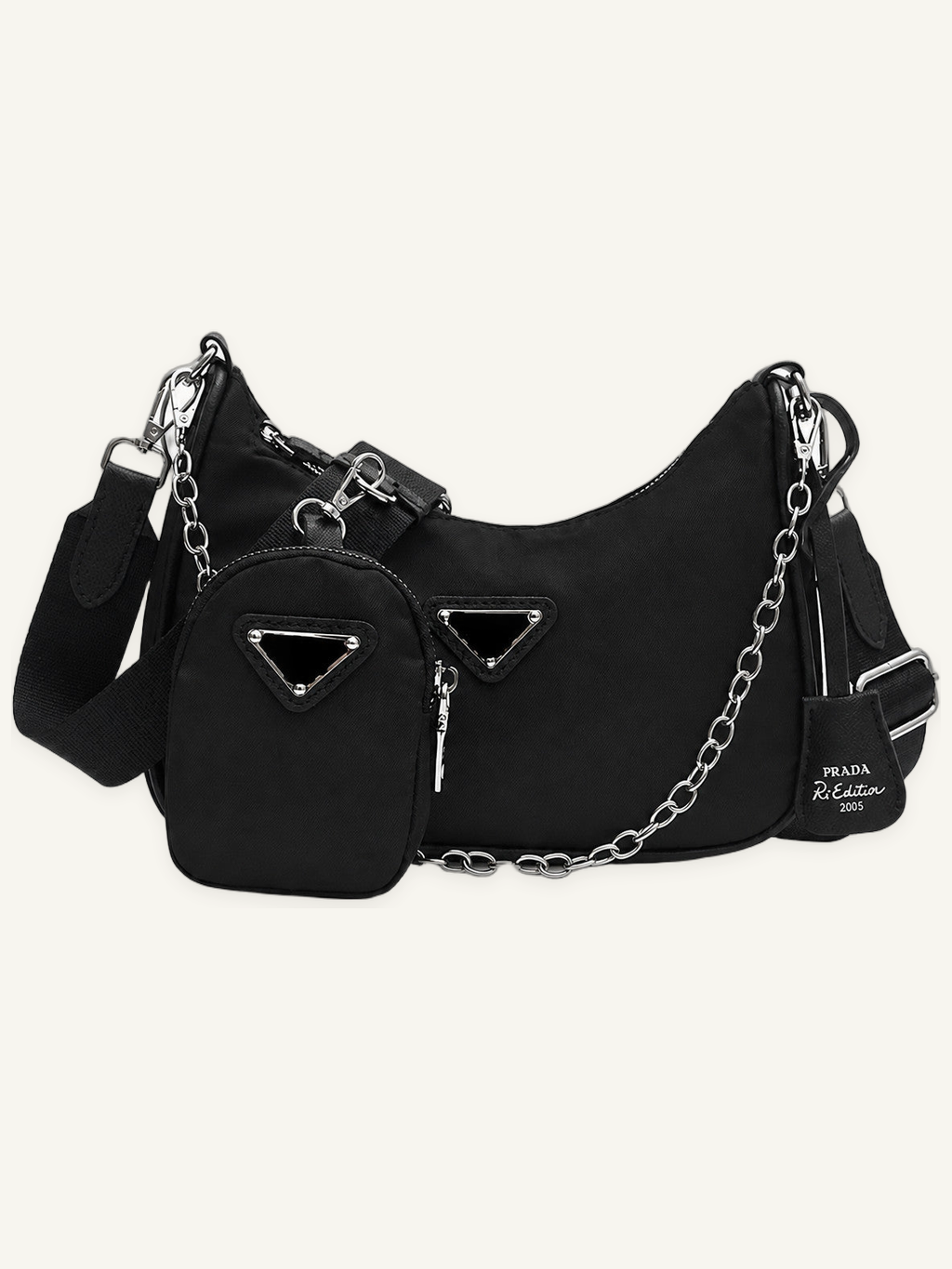Convertible Hobo Handbag with Detachable Pouches and Chain Strap