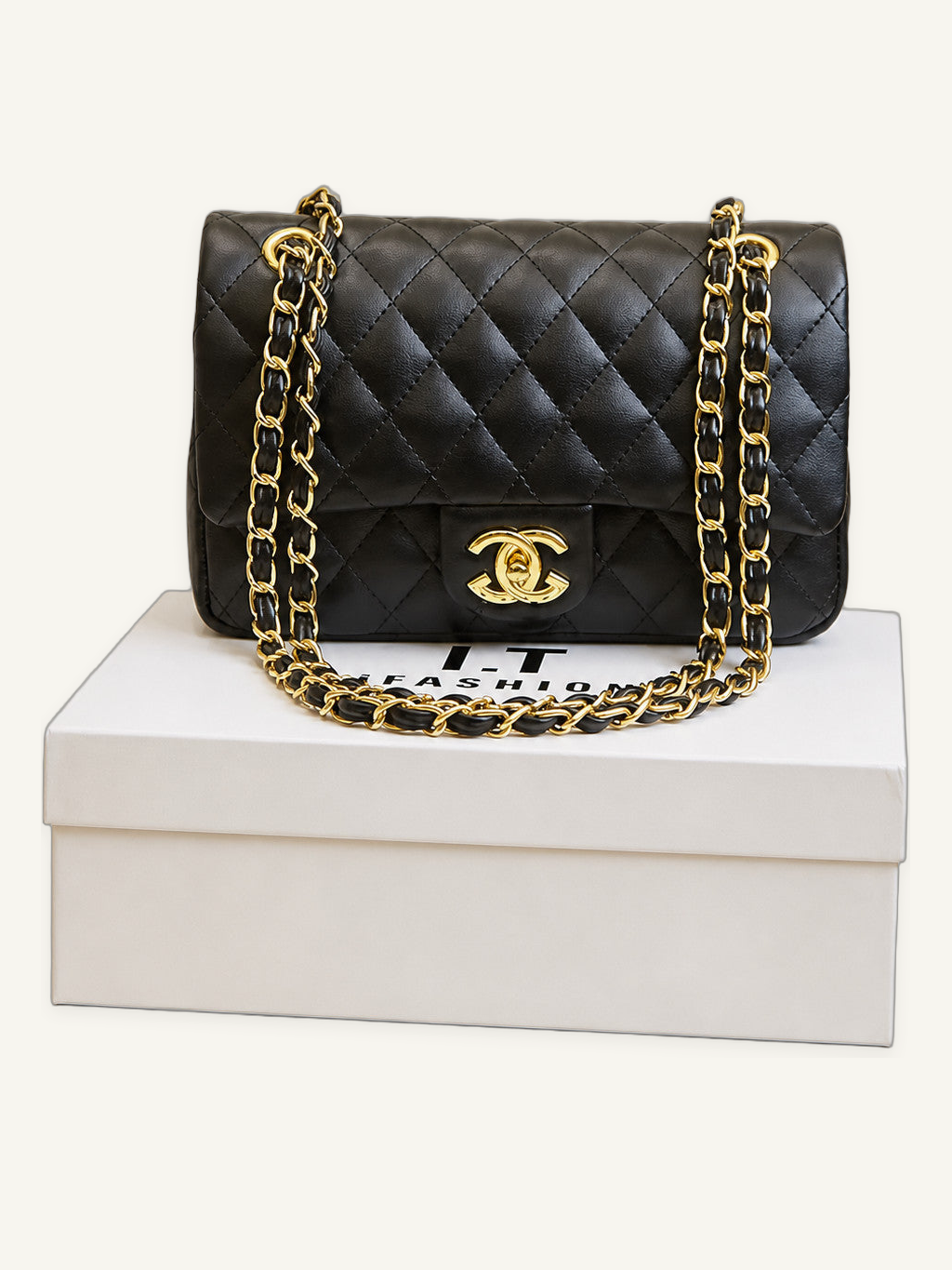 Quilted Flap Shoulder Bag with Woven Chain Strap