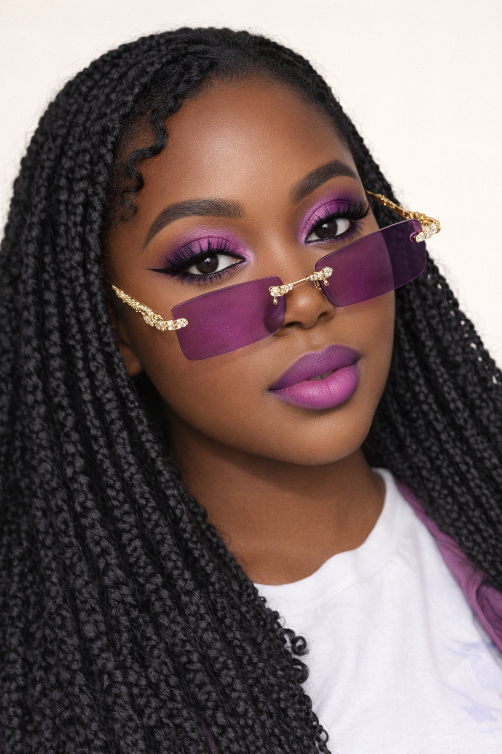 Rimless Square Sunglasses with Decorative Chain Side Detailing and UV400 Protection