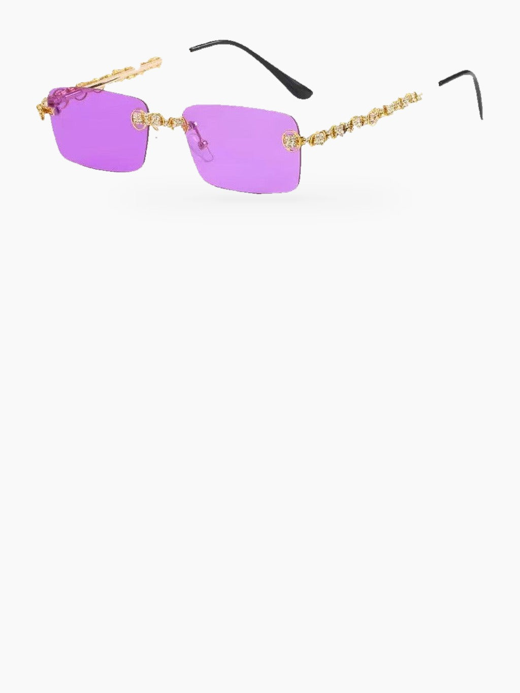 Rimless Square Sunglasses with Decorative Chain Side Detailing and UV400 Protection