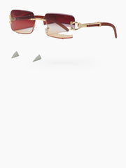 Rimless Square Sunglasses with Decorative Temple Details and UV400 Protection