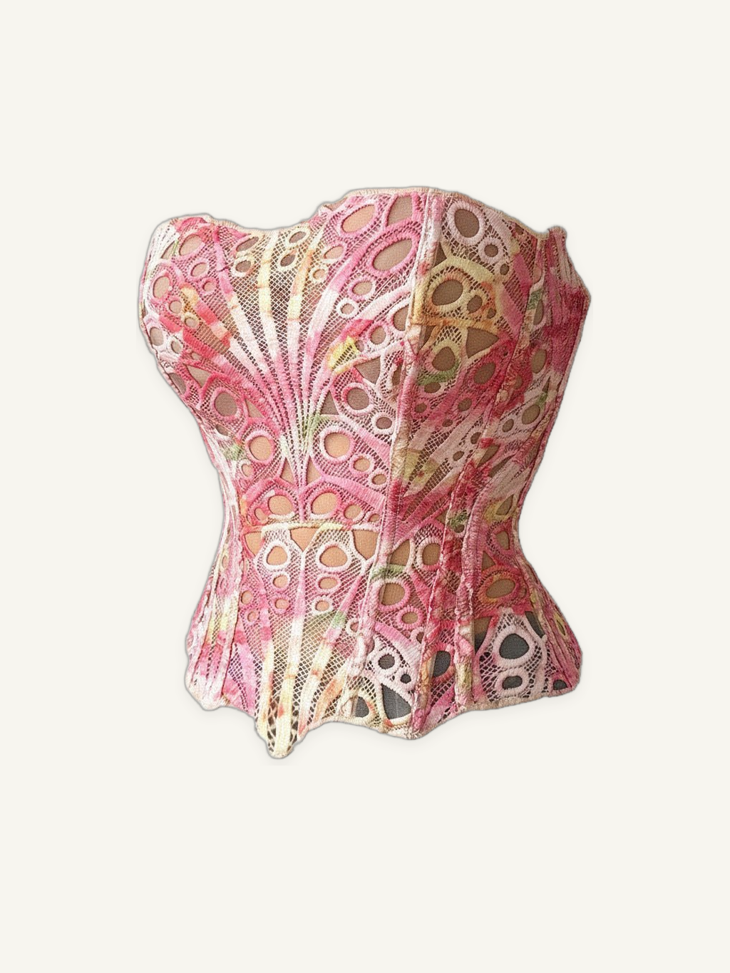 Women's Strapless Embroidered Corset with Lace-Up Open Back