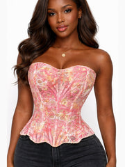 Women's Strapless Embroidered Corset with Open Back Lacing