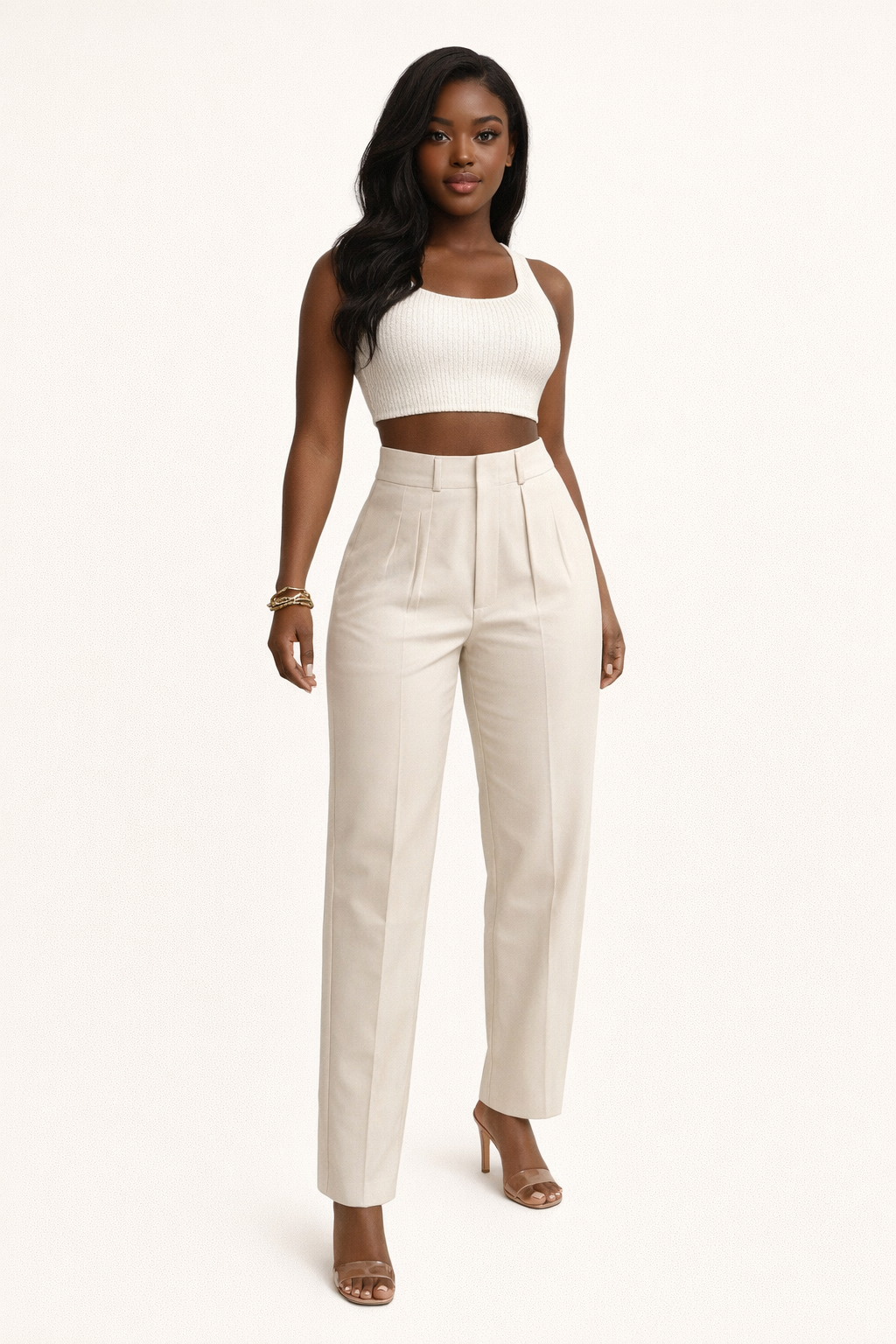 Women's High Waist Pleated Straight Leg Trousers