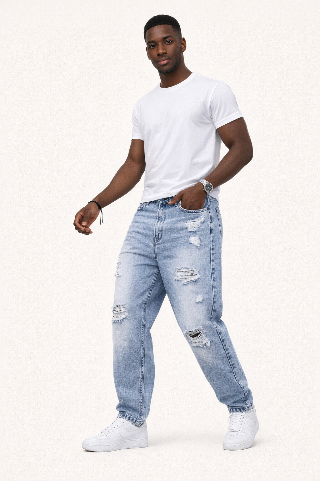 Straight Leg Ripped Trousers with Mid Rise