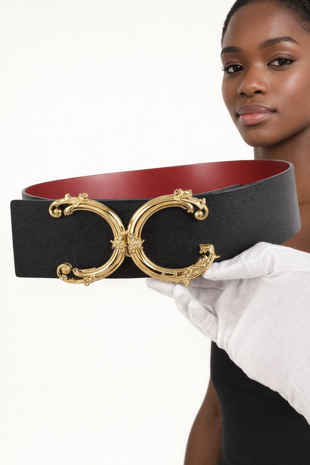 Wide Waist Belt with Ornate Double Buckle