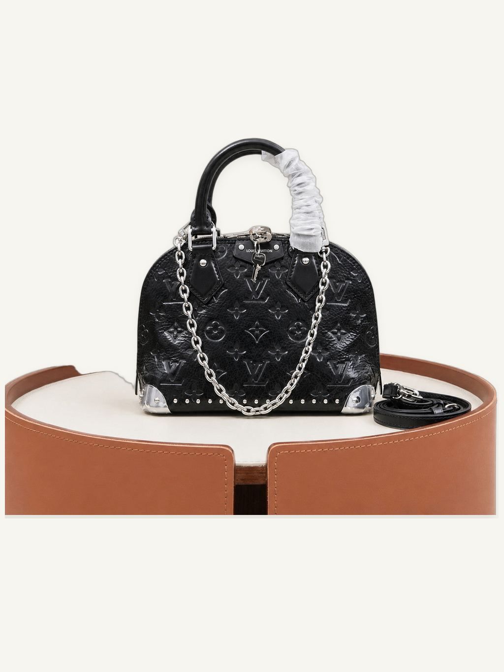 Dome Satchel with Top Handle, Chain Strap, and Zip Closure