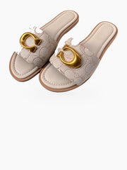 Women's Patterned Slip On Slide Sandals with Oversized Buckle