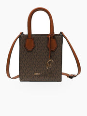 Structured Patterned Tote with Top Handles, Crossbody Strap, and Top Zip Closure