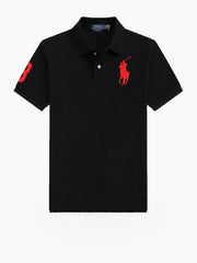 Men's Short Sleeve Polo Shirt with Equestrian Embroidery