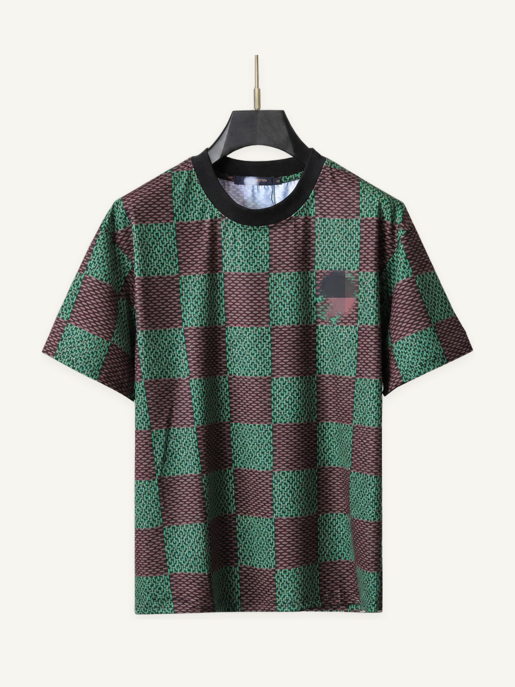 Checkerboard Crew Neck Short Sleeve T Shirt