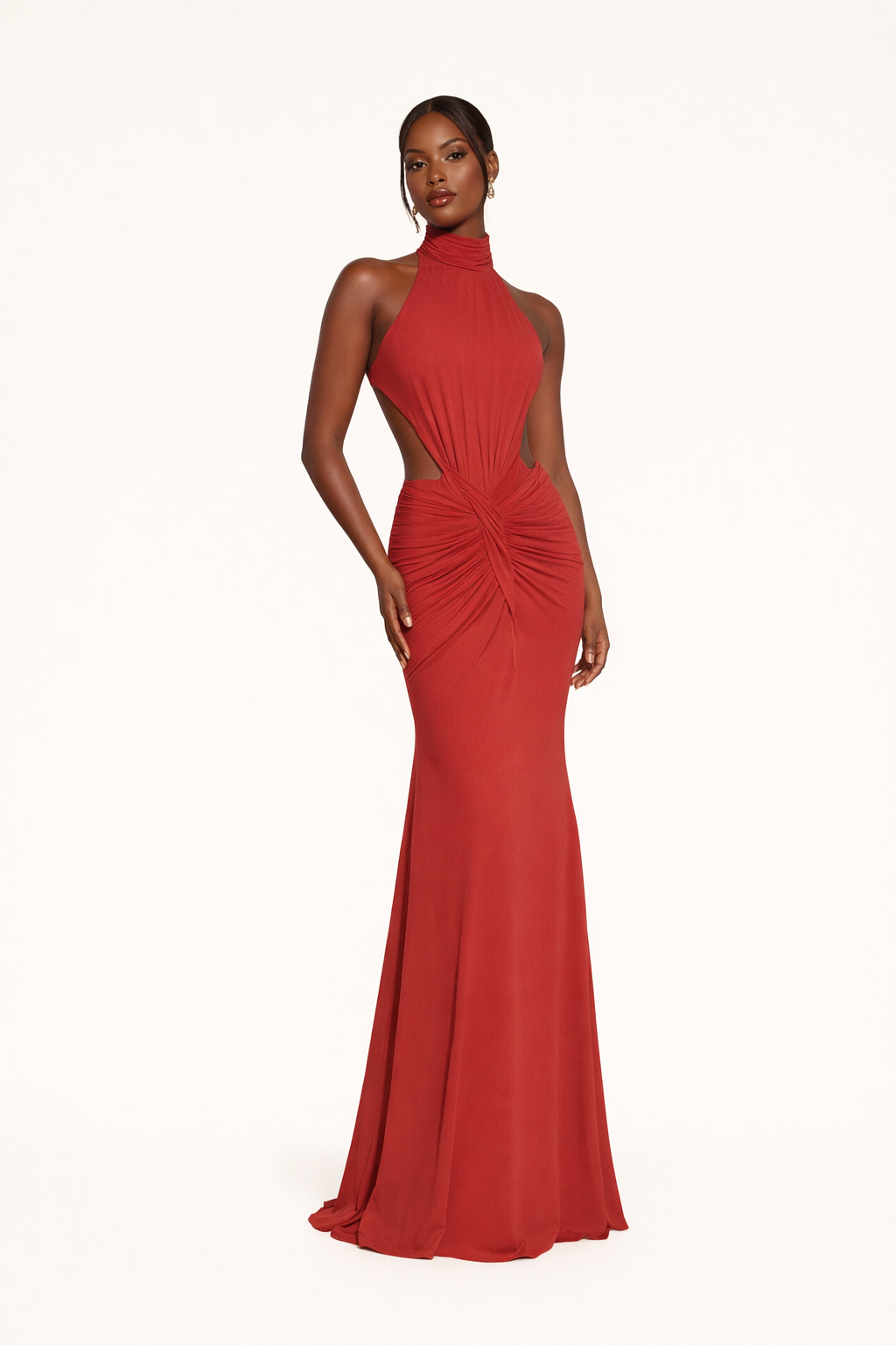 Women's Halter Neck Cutout Ruched Mermaid Gown