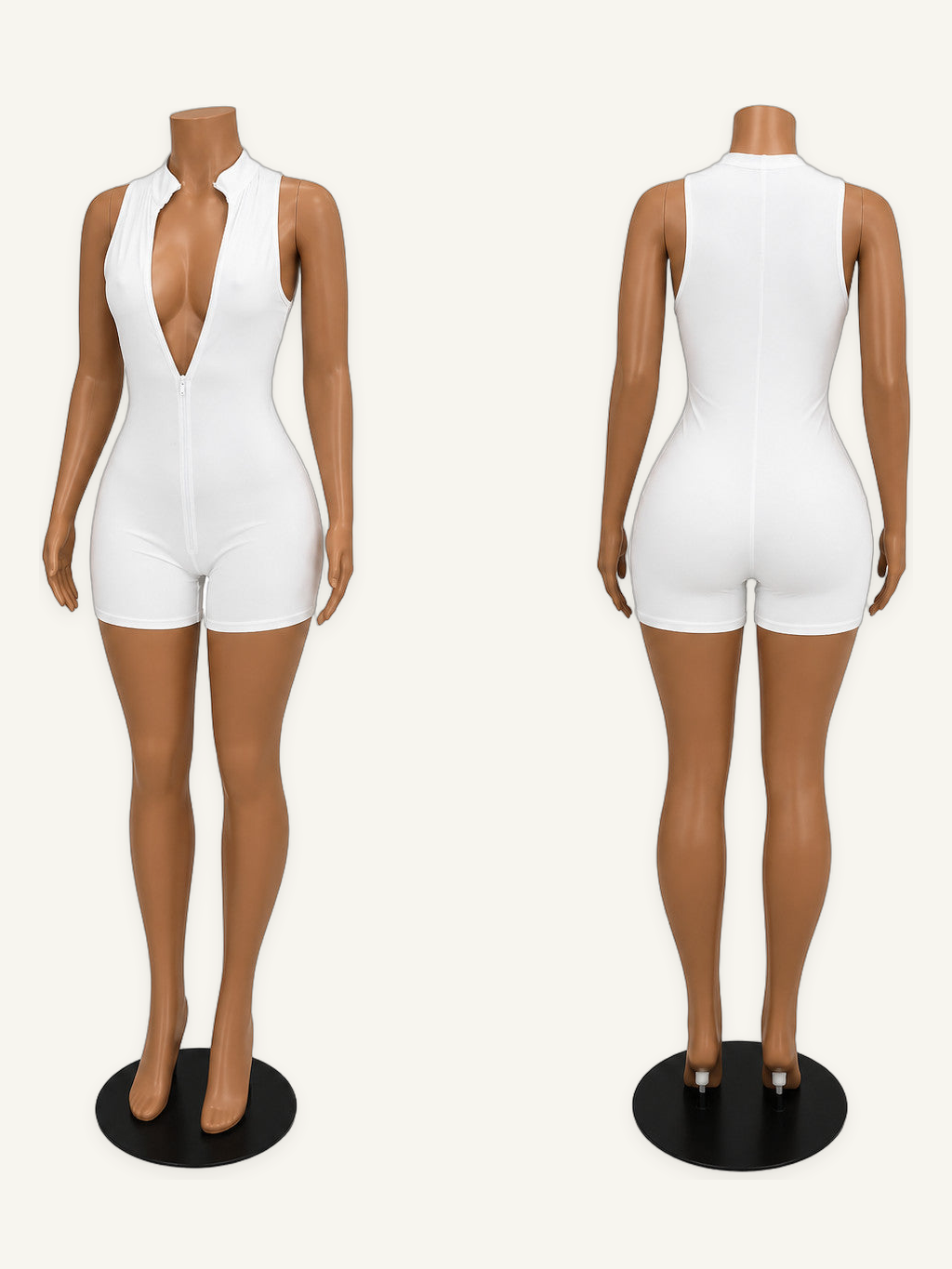 Sleeveless Deep V Neck Zip Front Playsuit