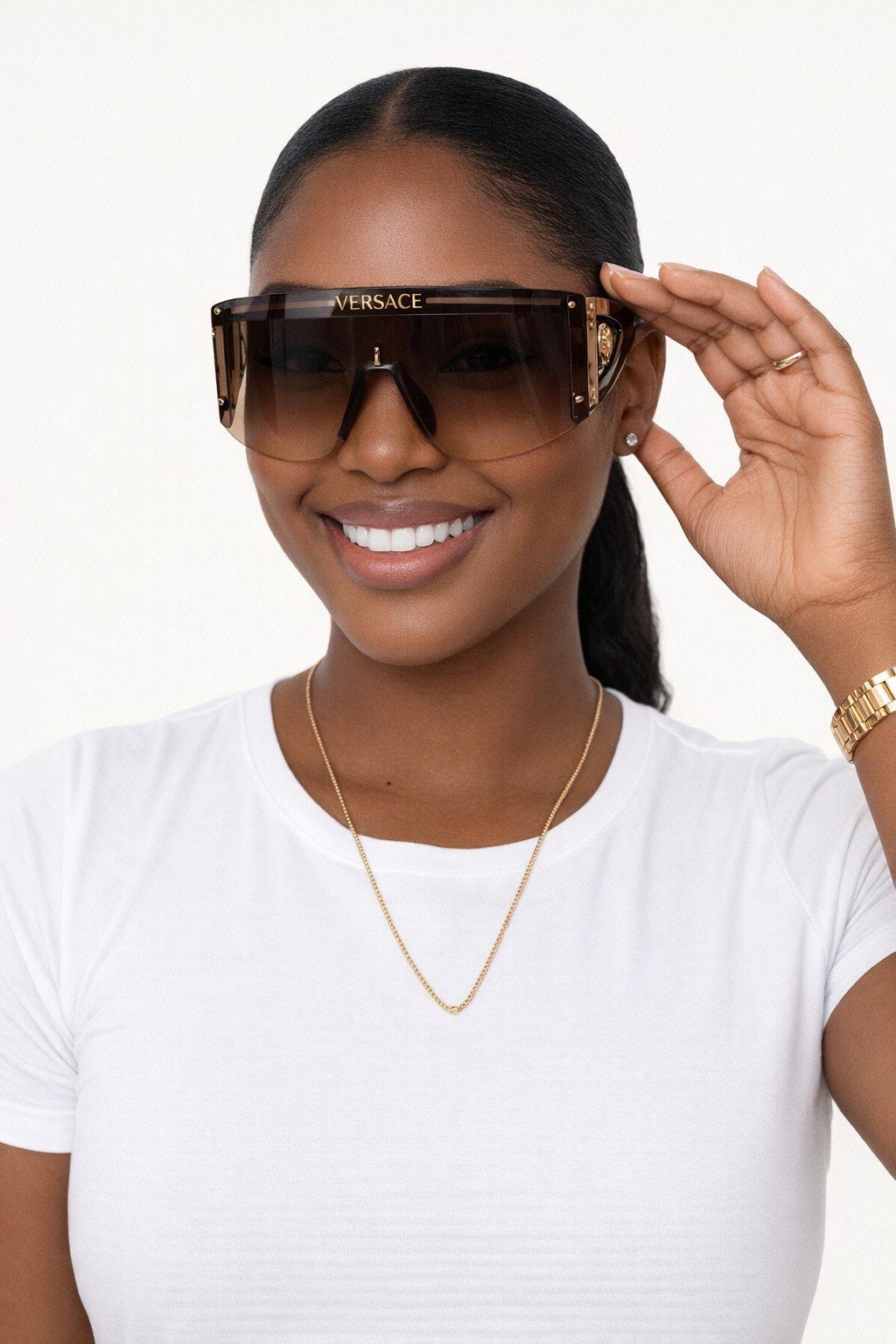Oversized Shield Sunglasses with Gradient Lenses