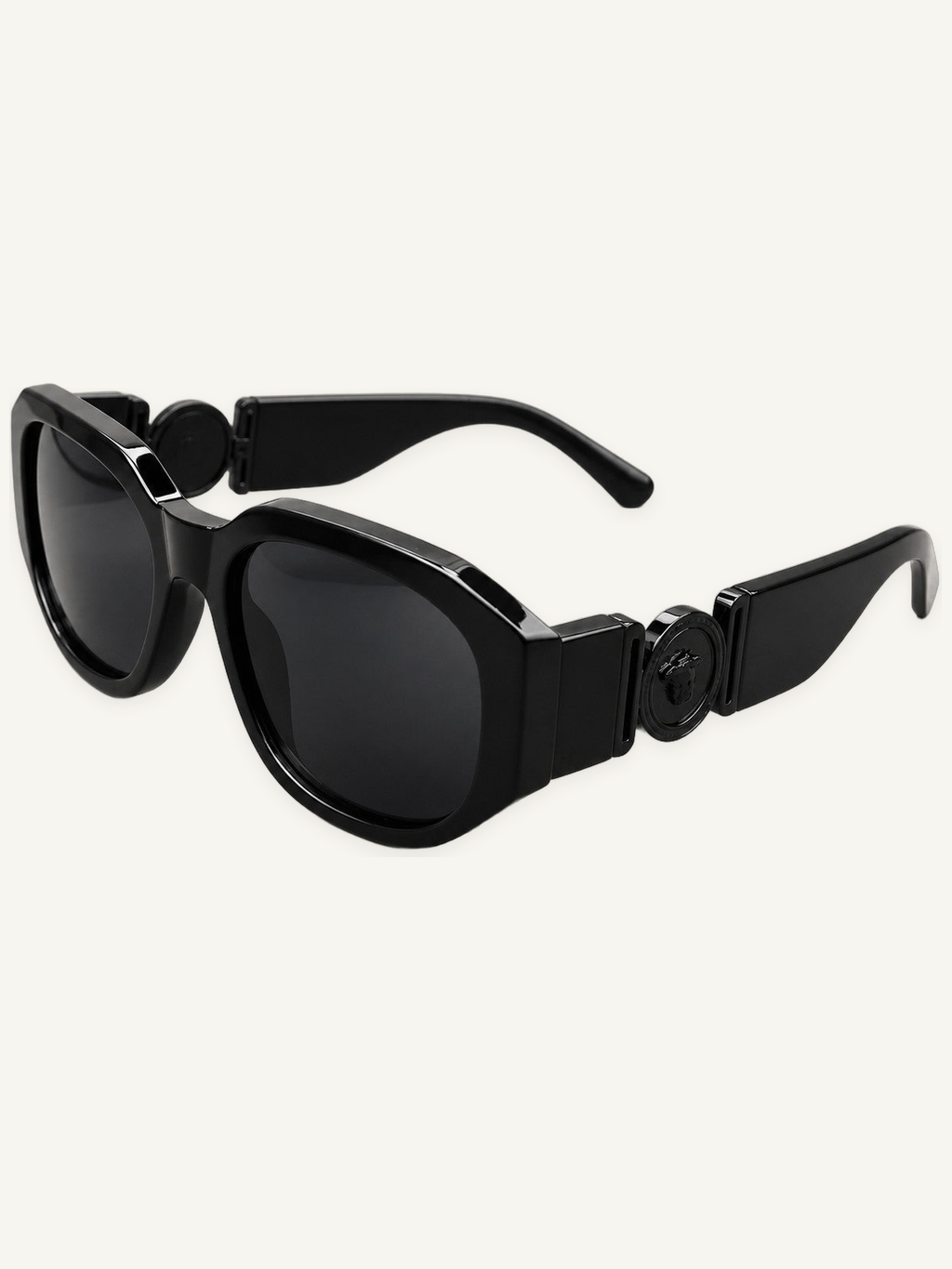 Rectangular Frame Sunglasses with Wide Temples and Decorative Side Detail