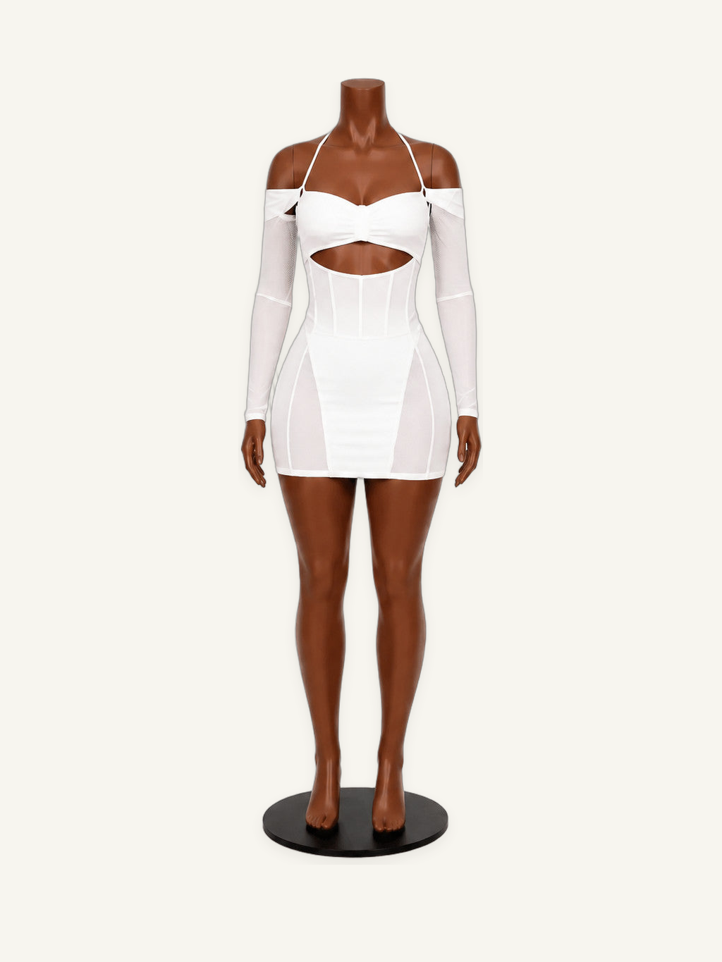 Halter Cutout Bodycon Mini Dress with Long Sleeves