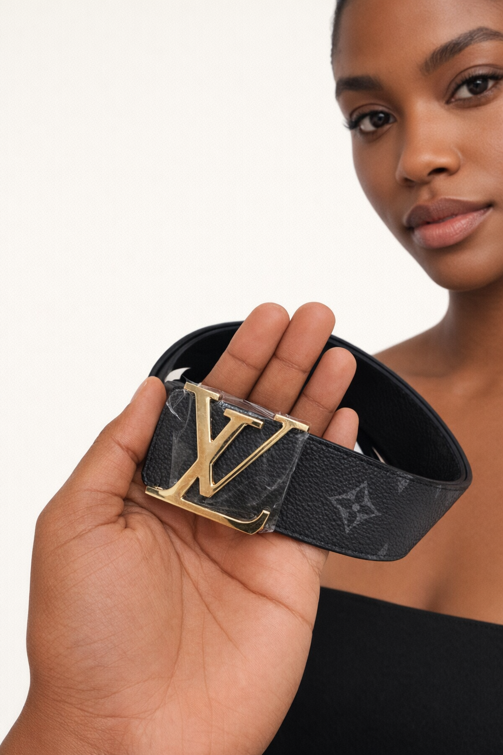 Patterned Belt with Oversized Letter Buckle